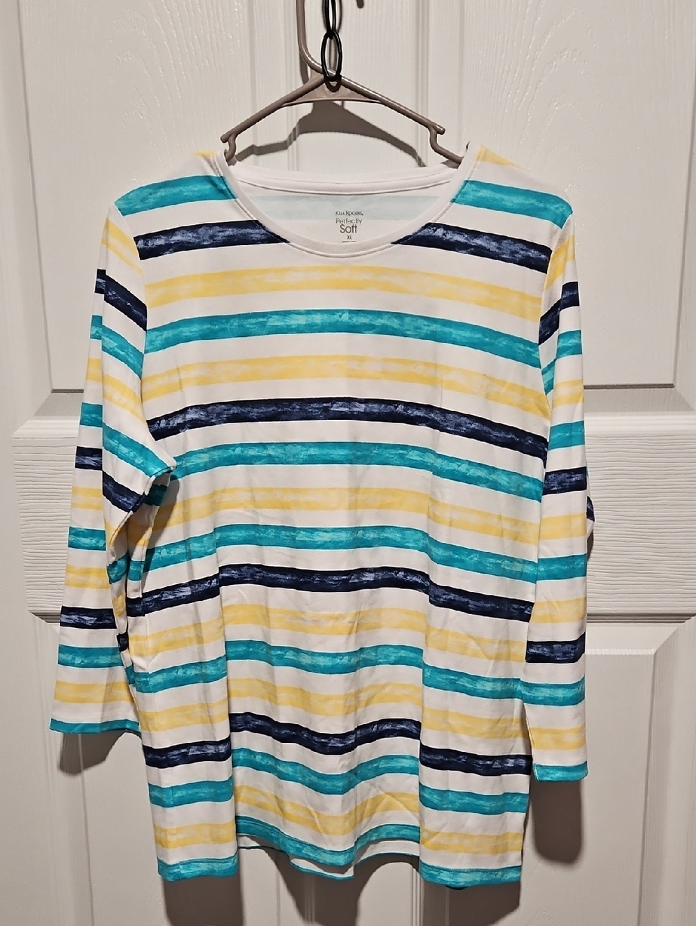Kim Rogers White Tee with Yellow Stripe